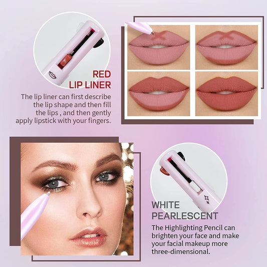✨ Lápiz de Maquillaje 4 en 1 Multifuncional | Cejas, Labios, Iluminador y Delineador Waterproof