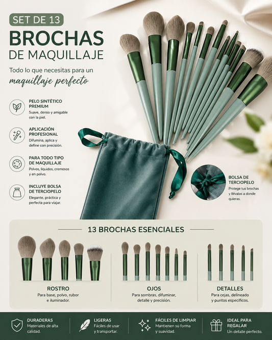 💄 Set de 12 Brochas de Maquillaje Profesional | Cerdas Suaves | Incluye Estuche | Para Rostro, Ojos y Contorno