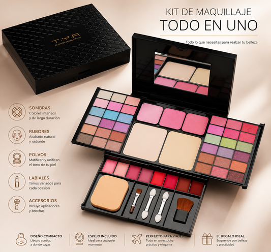 💄 Paleta de Maquillaje Todo en Uno | Sombras, Rubores, Polvos y Labiales | Incluye Espejo y Aplicadores | Kit Profesional
